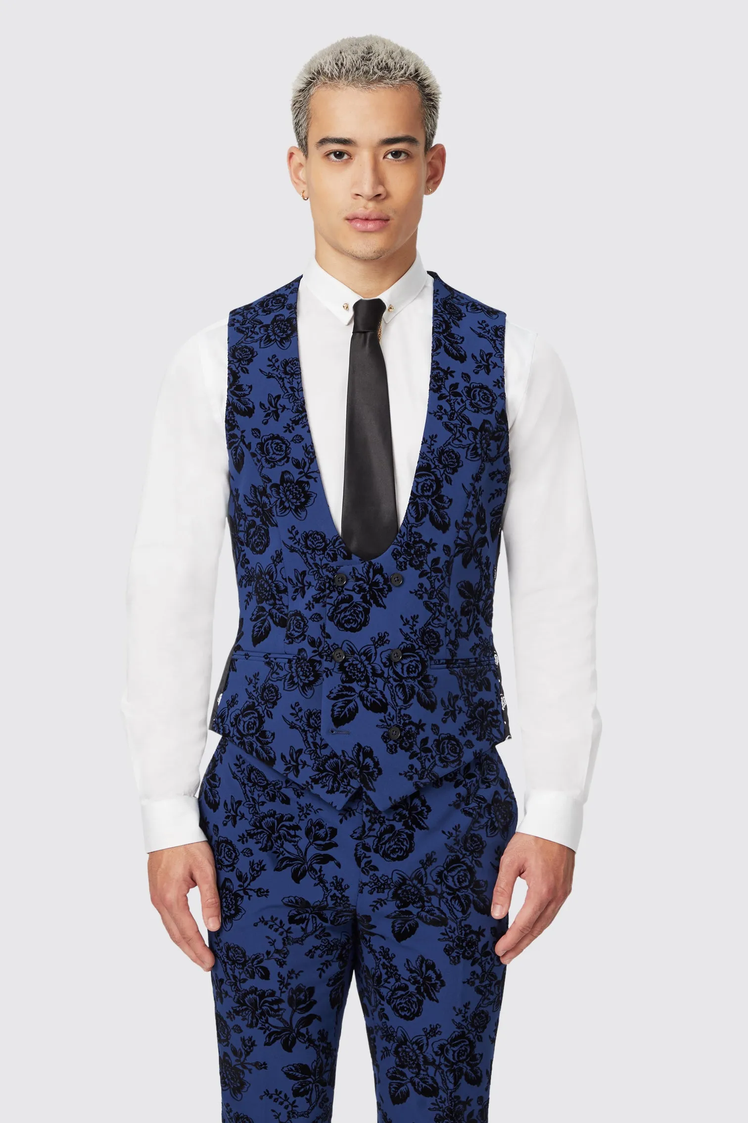 Jackalope Blue Suit with Floral Flocking