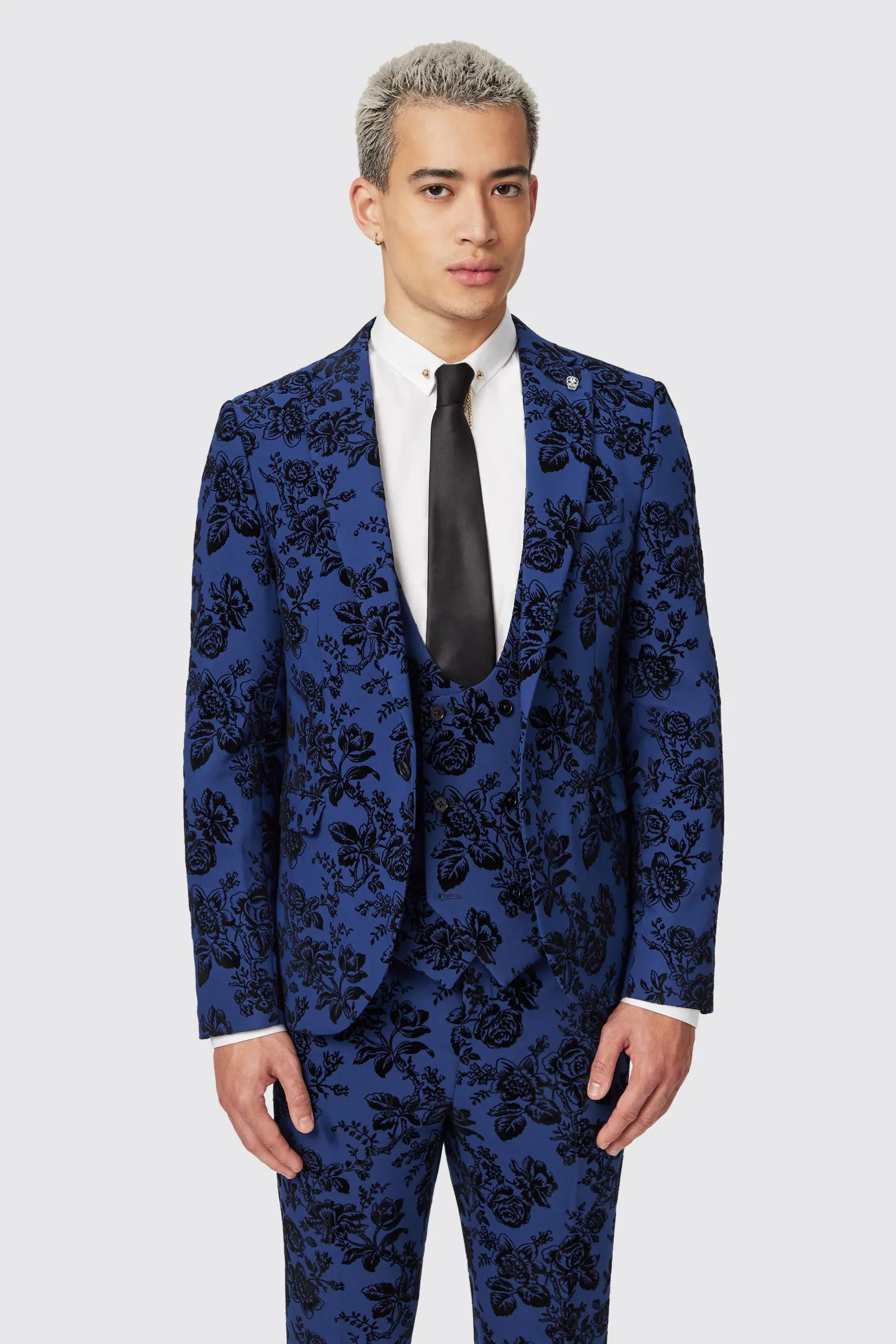 Jackalope Blue Suit with Floral Flocking