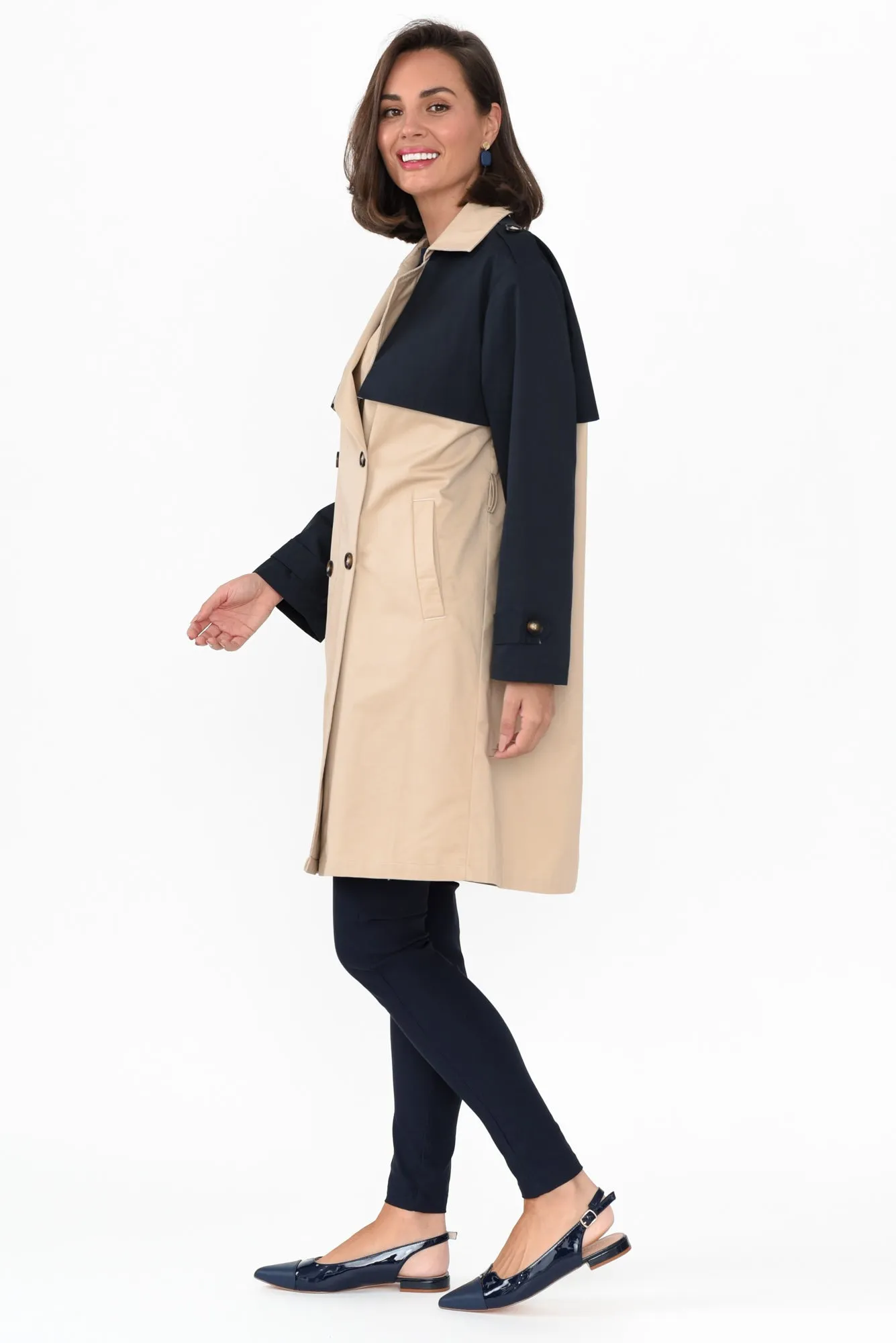 Jeana Beige Two Tone Trench Coat