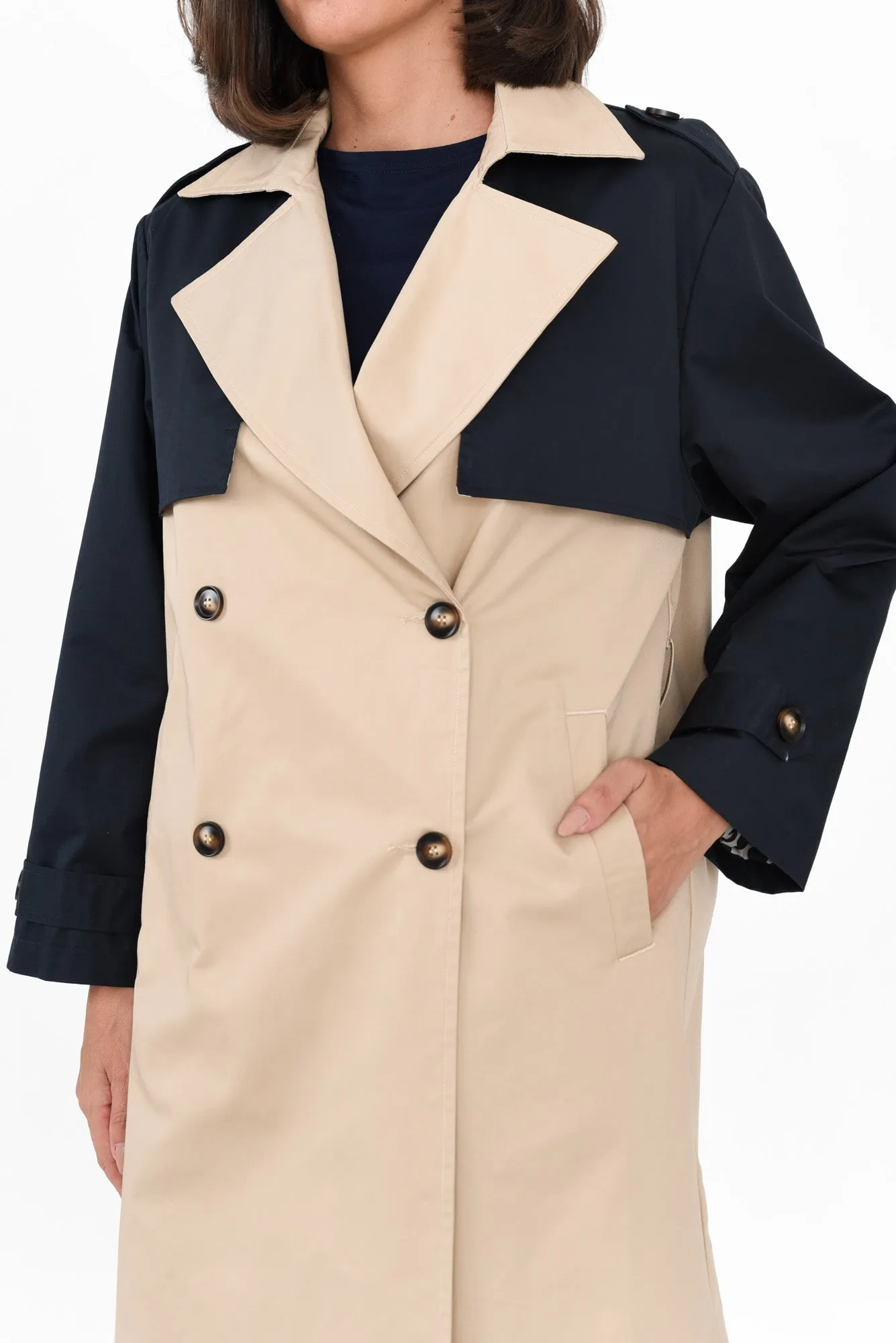 Jeana Beige Two Tone Trench Coat