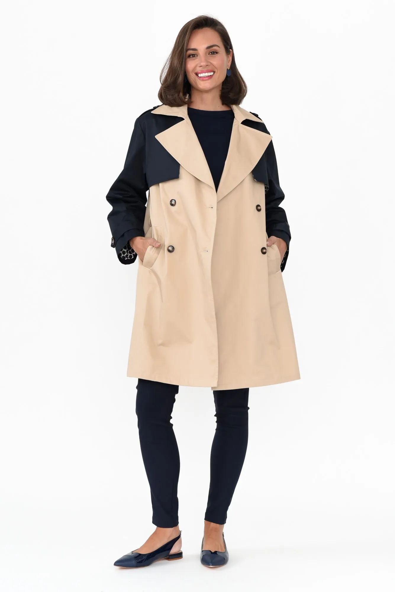 Jeana Beige Two Tone Trench Coat