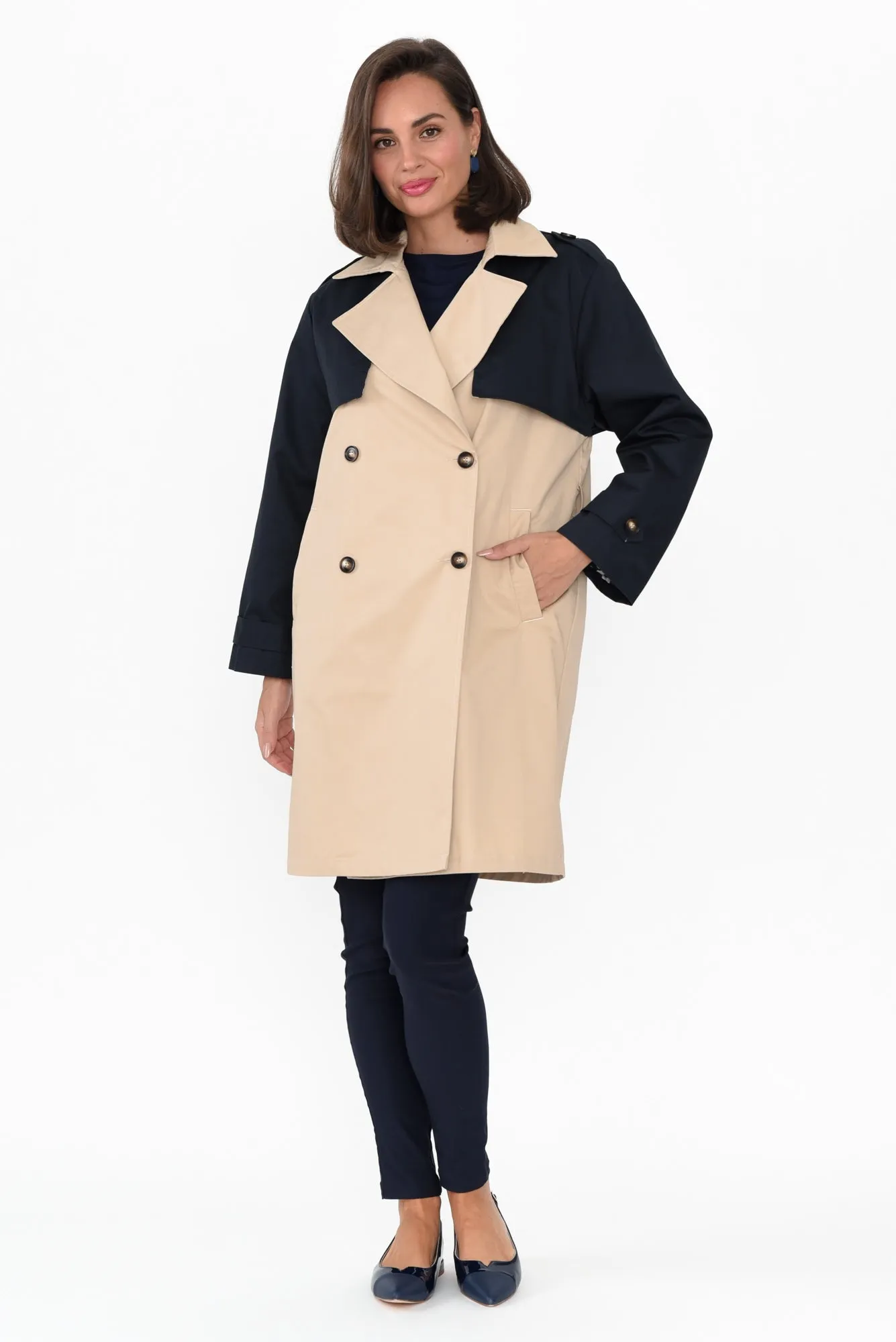 Jeana Beige Two Tone Trench Coat