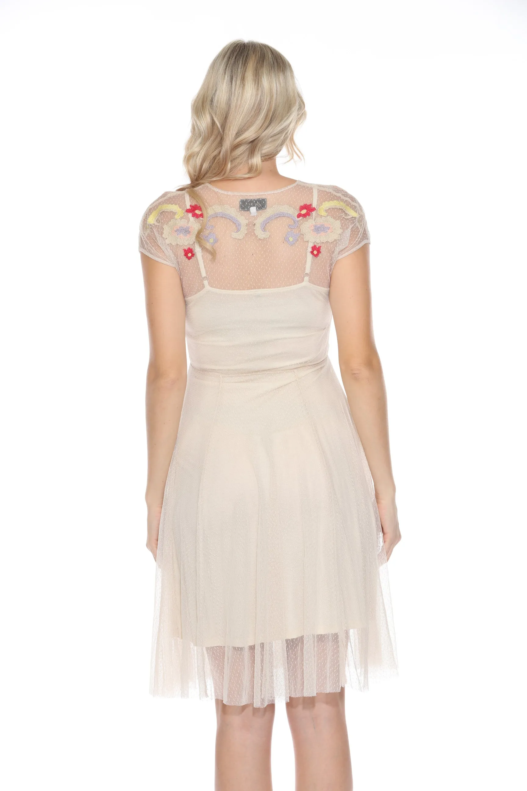 Johnny Was Biya Beige Embroidered Mesh Dress JW02