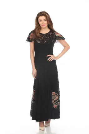 Johnny Was Biya Black Cloe Lace Embroidered Maxi Dress Boho Chic B37623