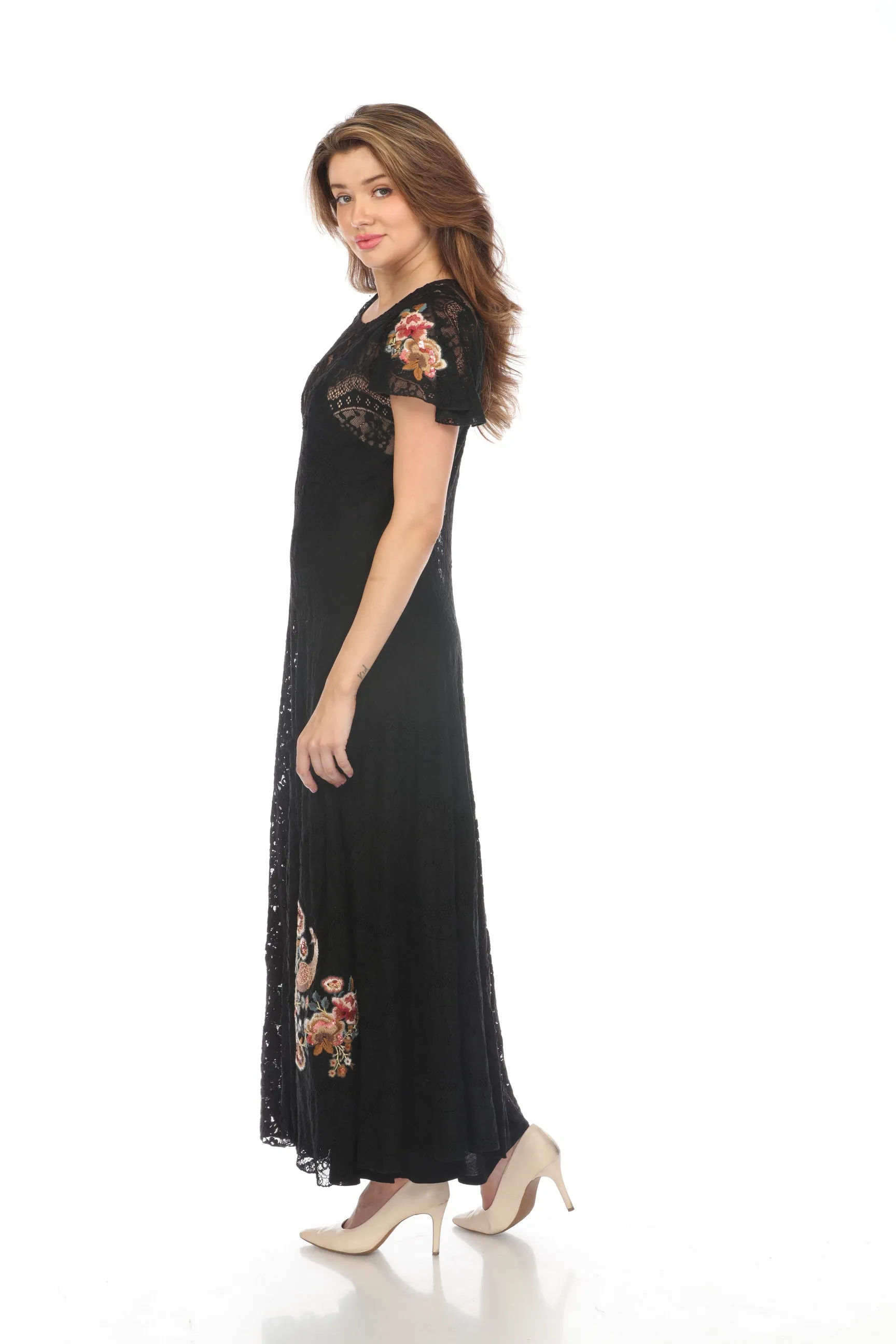 Johnny Was Biya Black Cloe Lace Embroidered Maxi Dress Boho Chic B37623