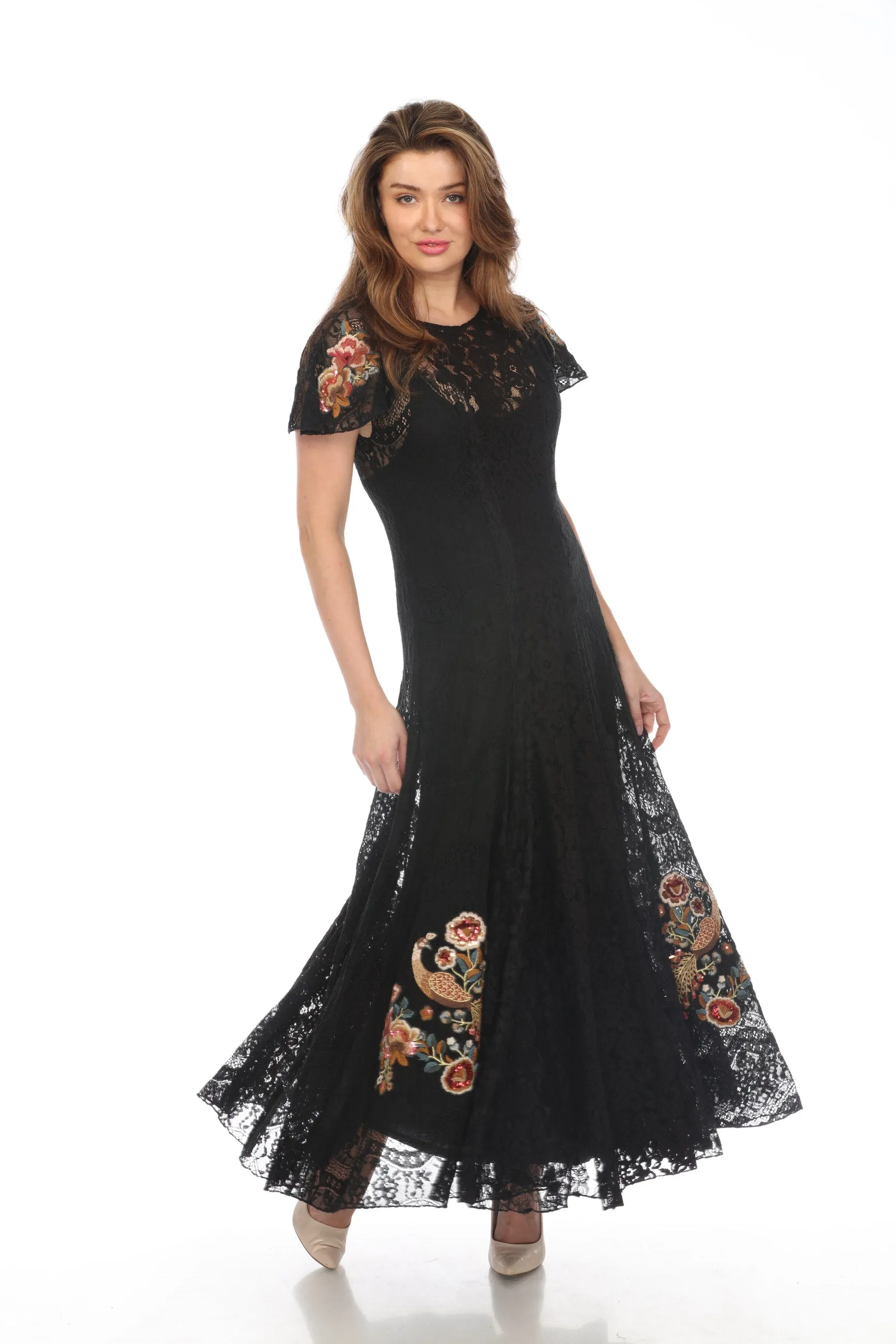 Johnny Was Biya Black Cloe Lace Embroidered Maxi Dress Boho Chic B37623