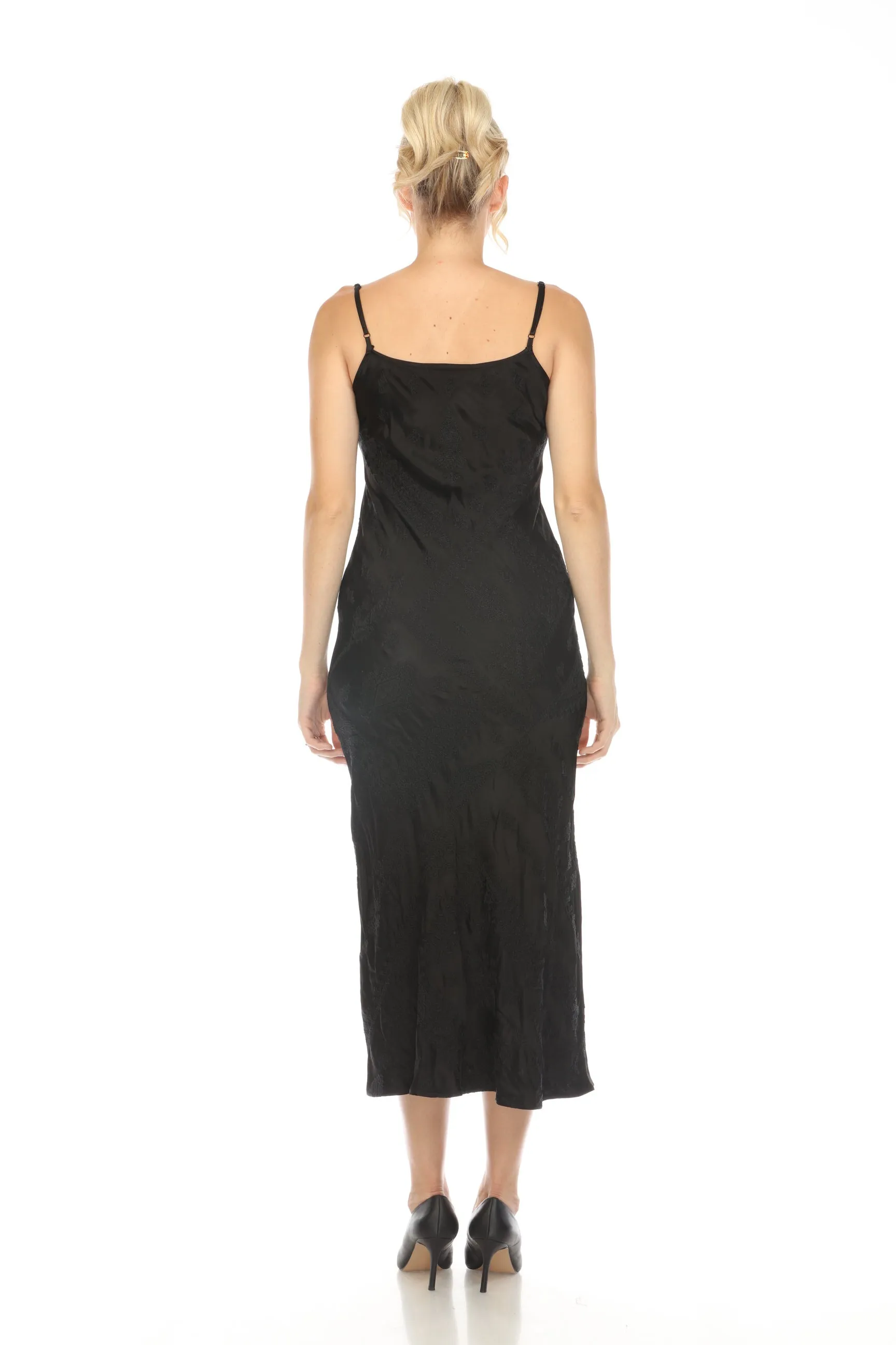 Johnny Was Workshop Black Embroidered Maxi Slip Dress Boho Chic W39224