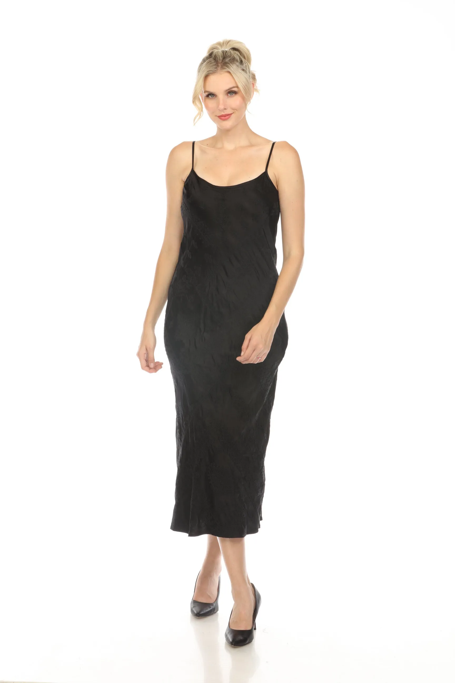 Johnny Was Workshop Black Embroidered Maxi Slip Dress Boho Chic W39224