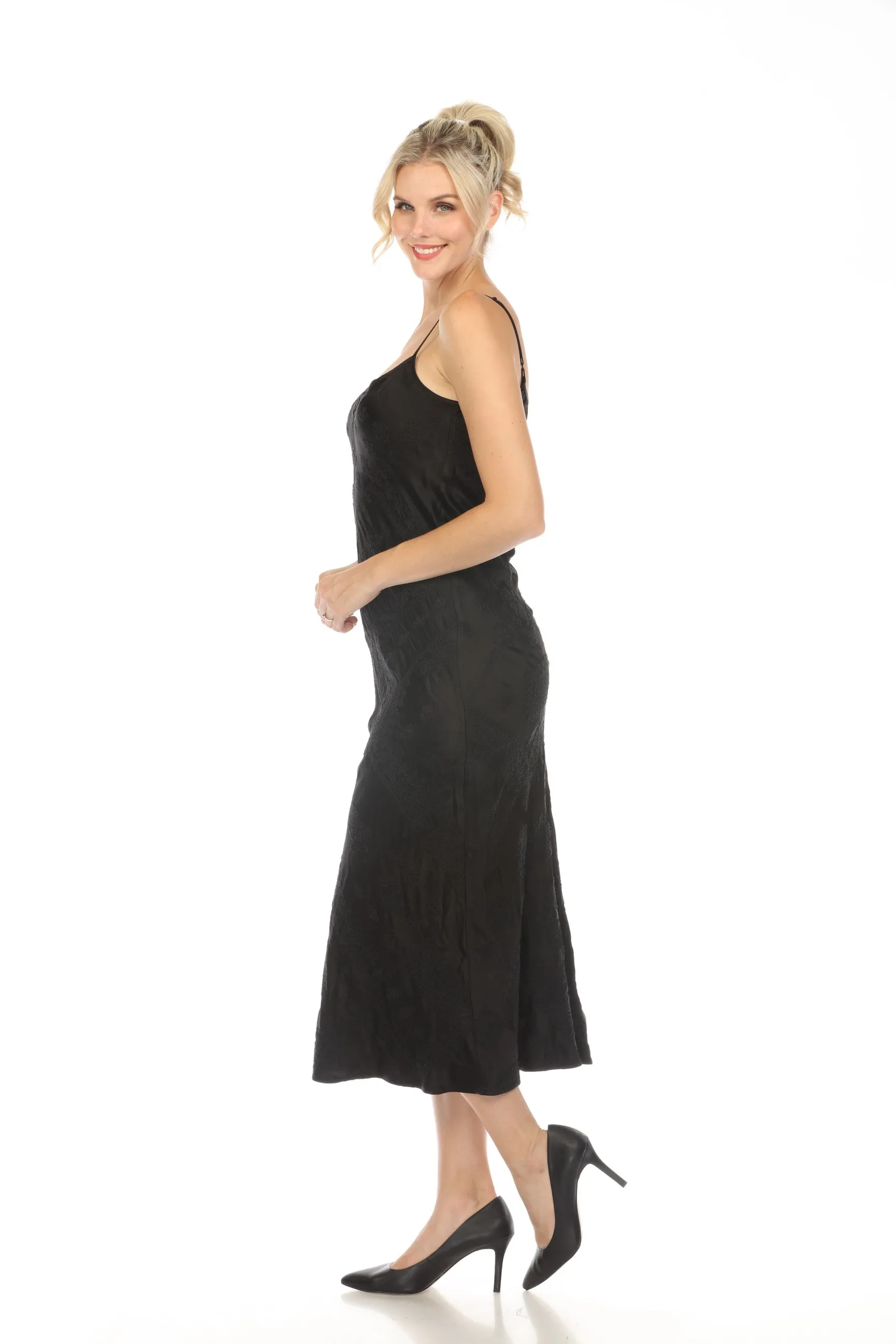 Johnny Was Workshop Black Embroidered Maxi Slip Dress Boho Chic W39224