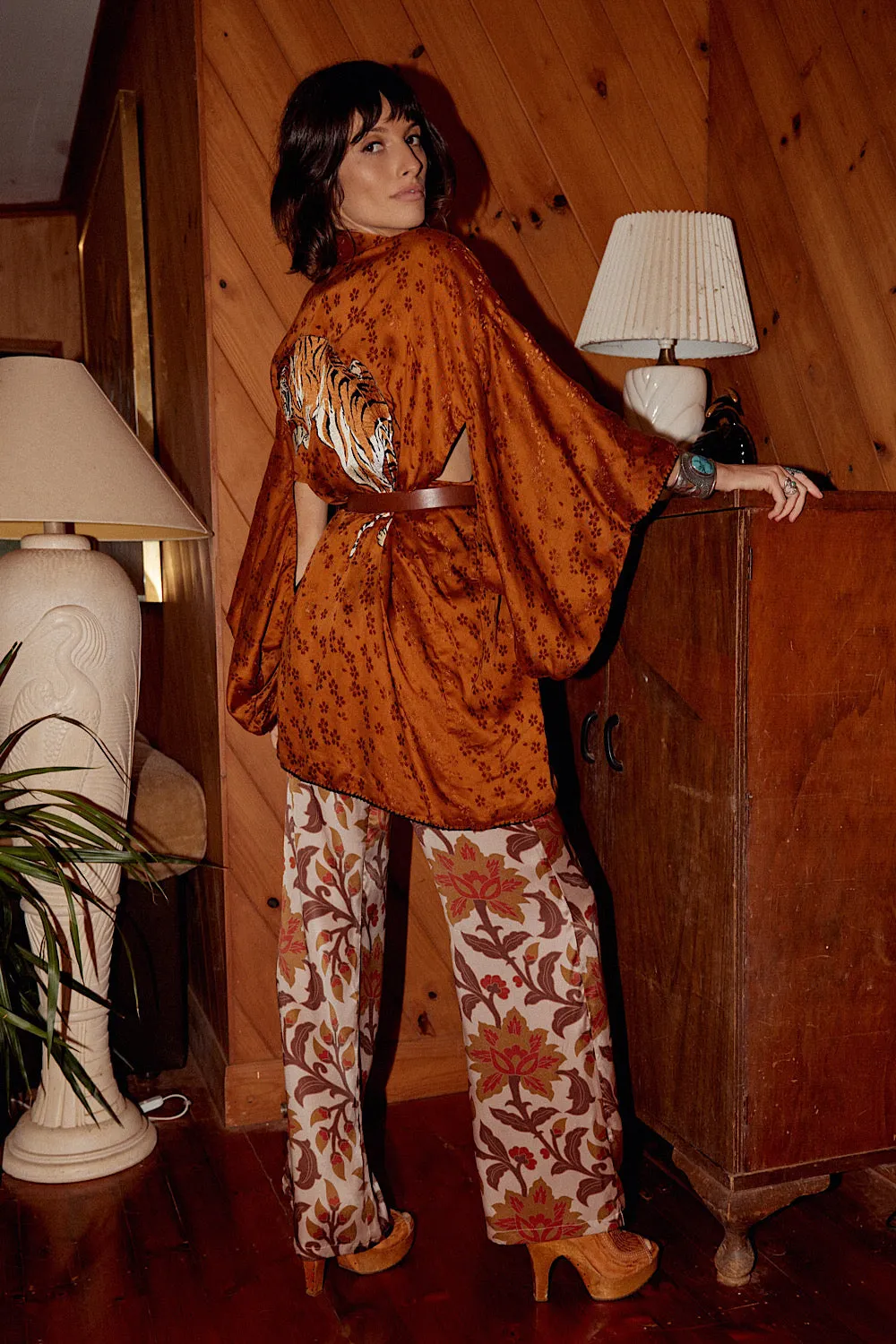 Jungle Fever Embroidered Silk Jacquard Short Kimono