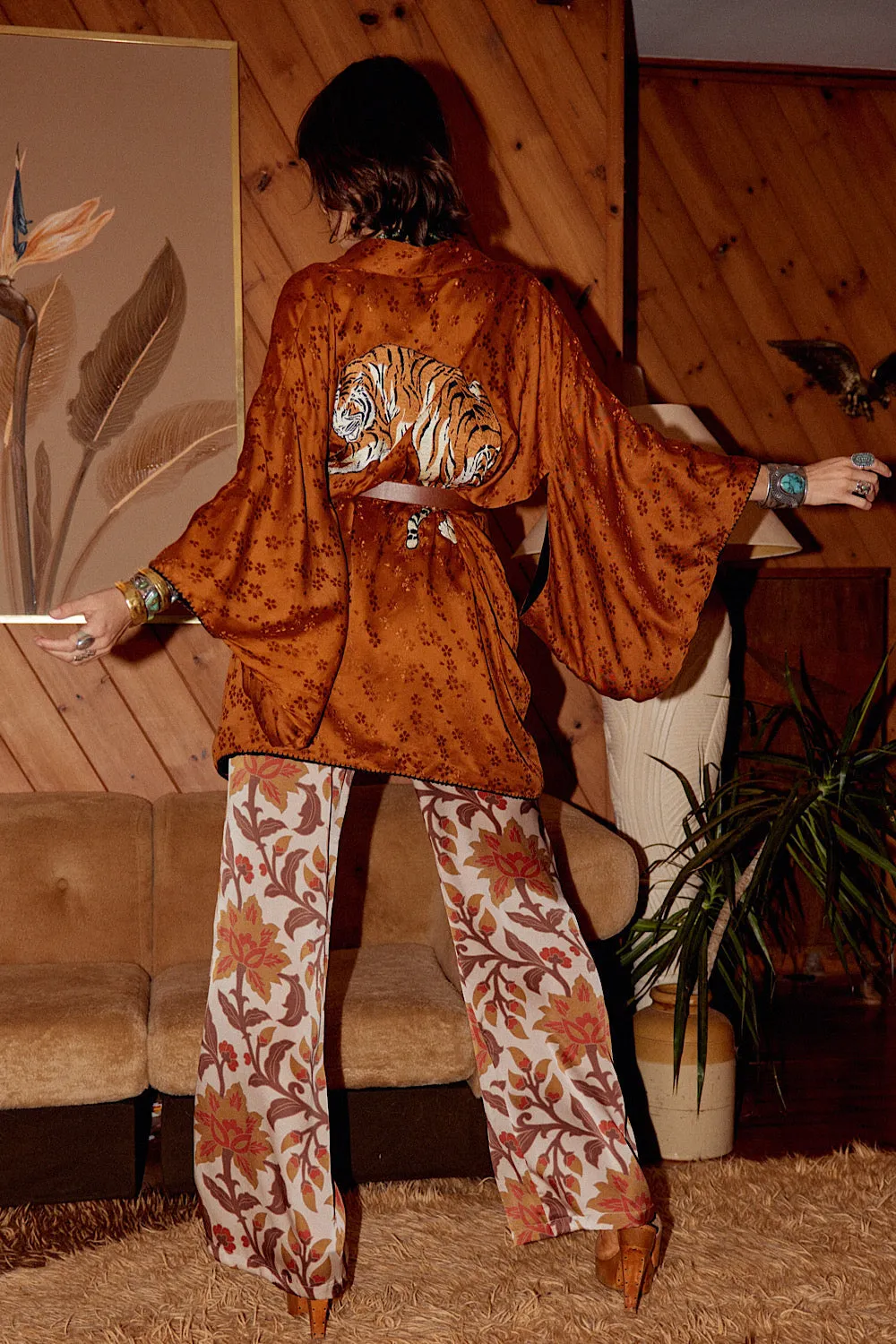 Jungle Fever Embroidered Silk Jacquard Short Kimono