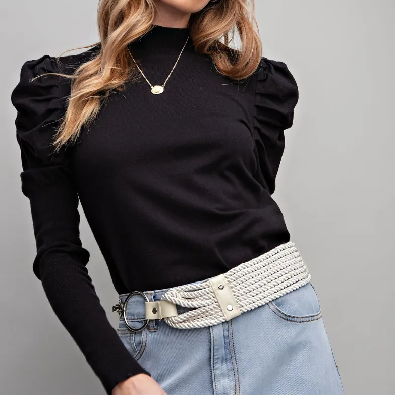 Just Because Mock Neck Puff Sleeve Sweater