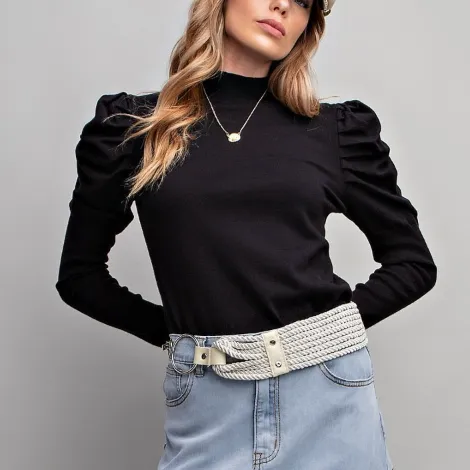 Just Because Mock Neck Puff Sleeve Sweater