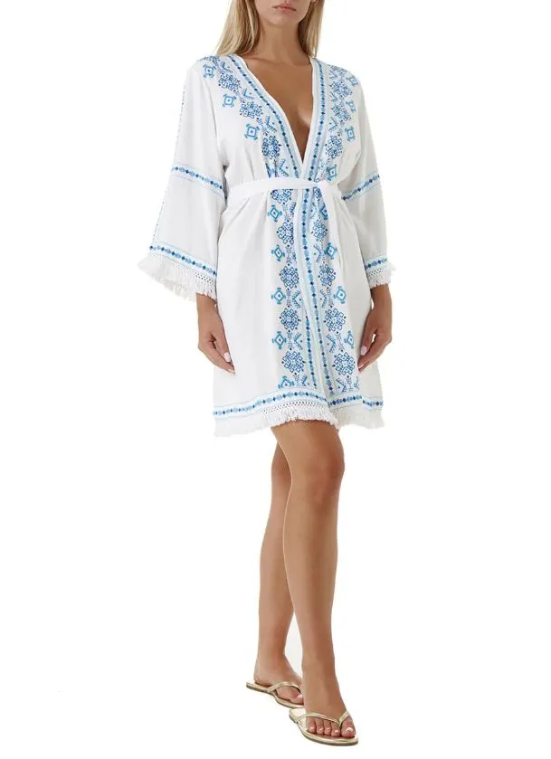 Kara Embroidered Kimono With Fringes