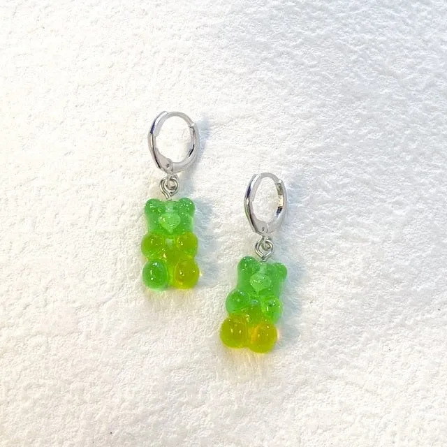 Korean Inspired Acrylic Gummy Teddy Bear Dangle Earrings