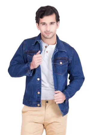 Krossstitch Full Sleeve Dark Blue Men's Denim Jacket with Brass Button