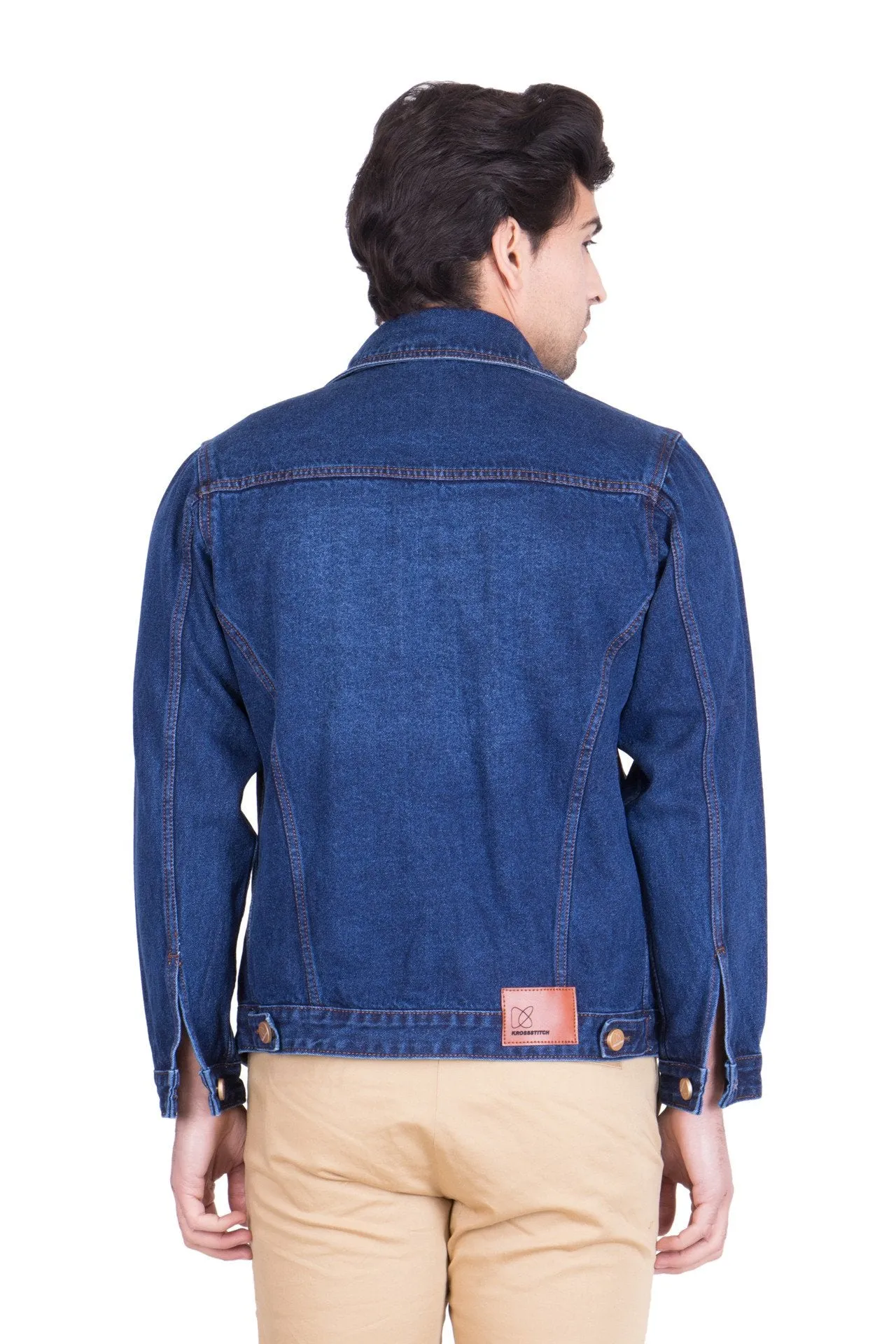 Krossstitch Full Sleeve Dark Blue Men's Denim Jacket with Brass Button