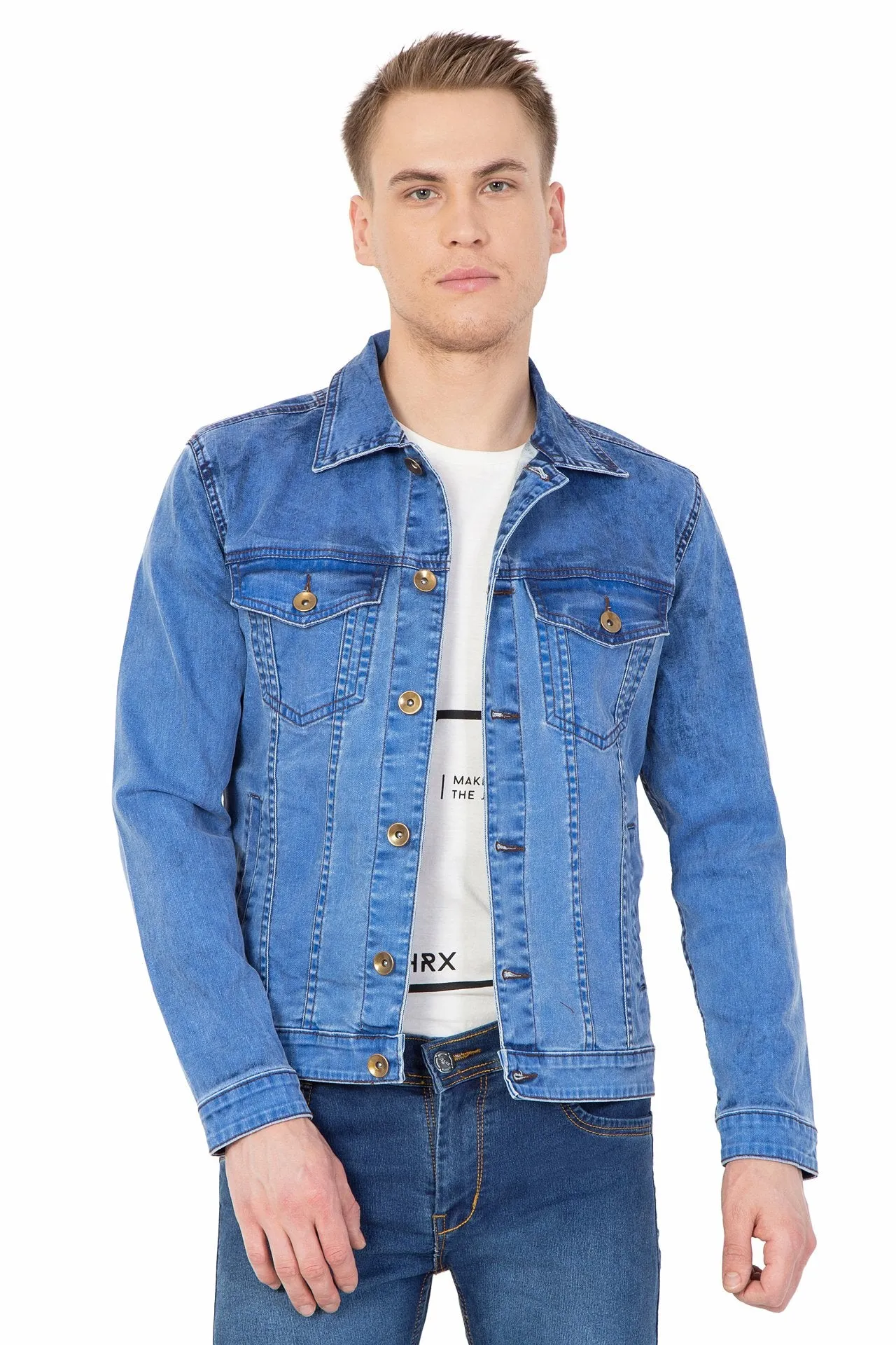 Krossstitch Full Sleeve Men's Denim Blue Jacket with Button Clouser