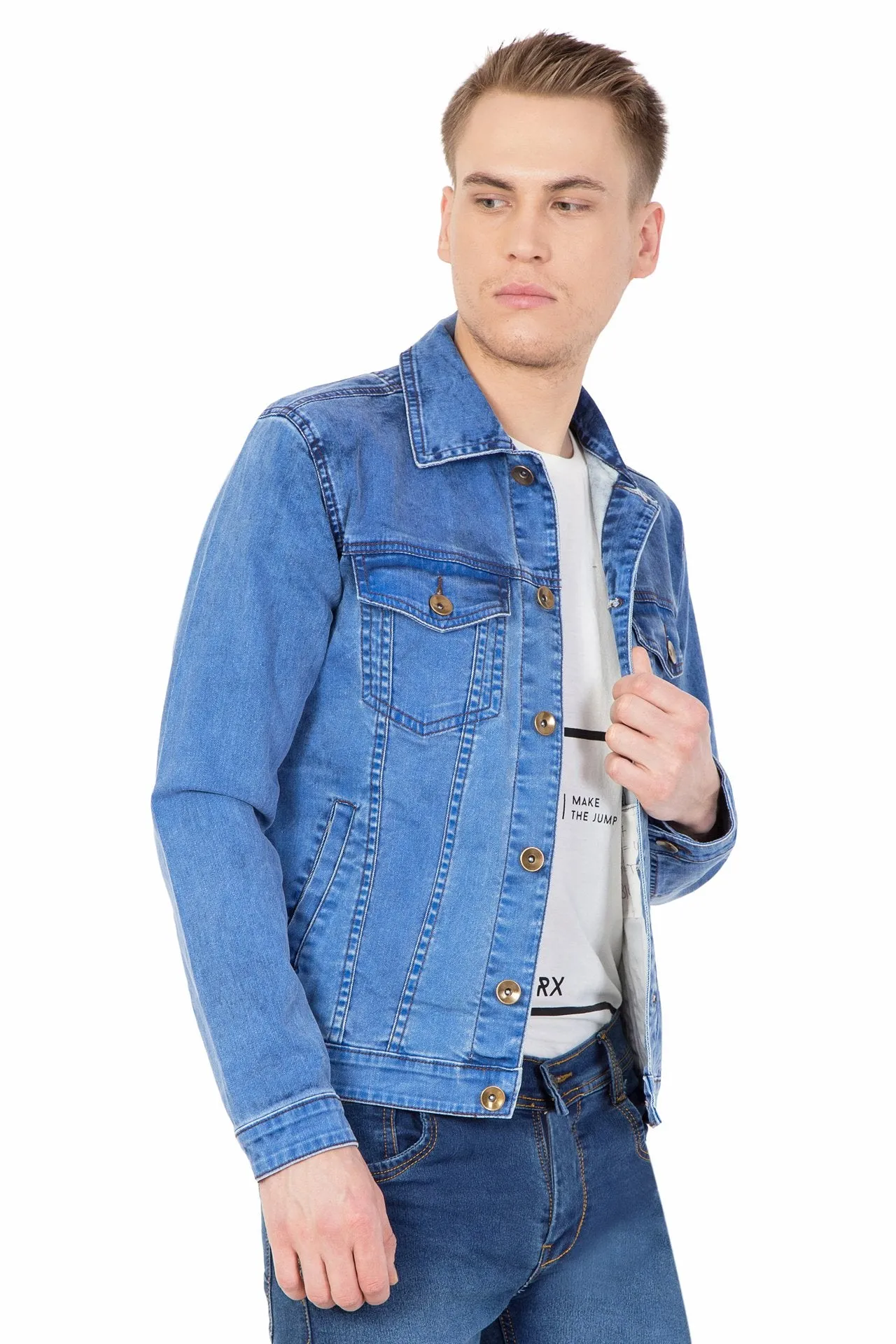 Krossstitch Full Sleeve Men's Denim Blue Jacket with Button Clouser