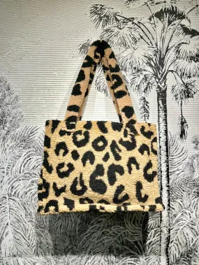 Lara Leopard Teddy Tote Bag