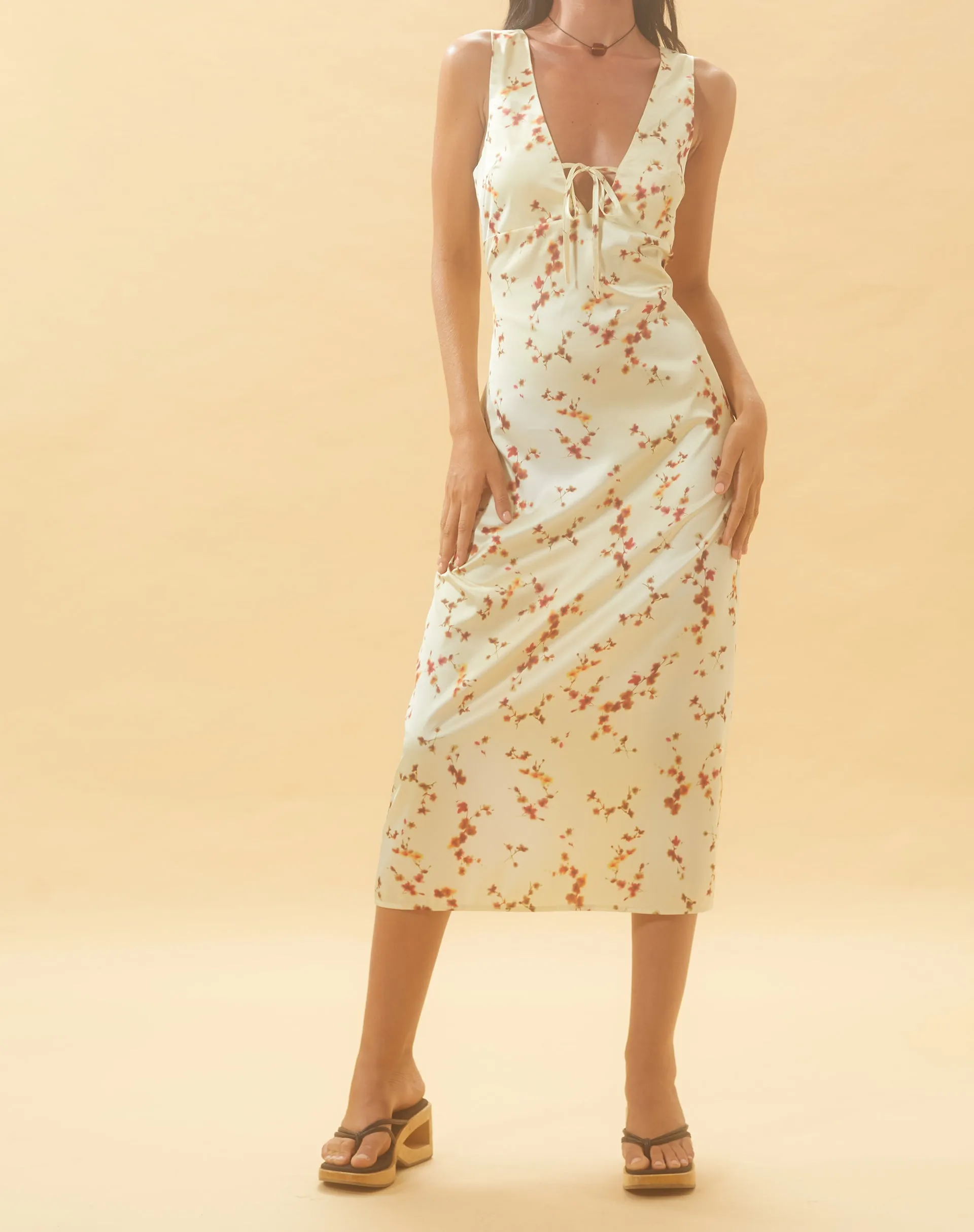 Lasanda Maxi Satin Dress in Bohemian Floral Yellow