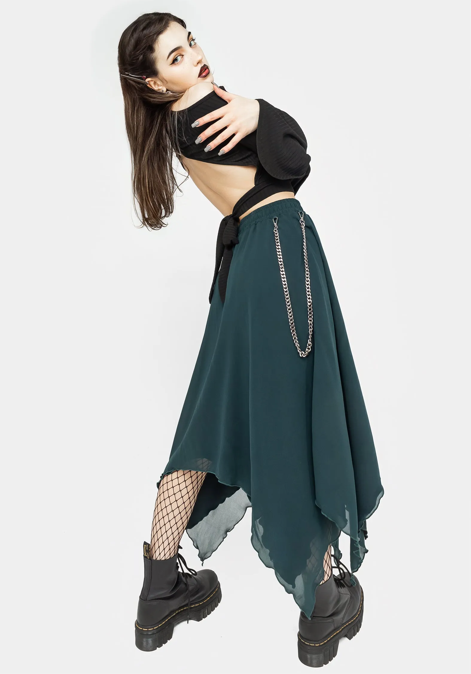 Levitate Chain Detail Midi Skirt - Green