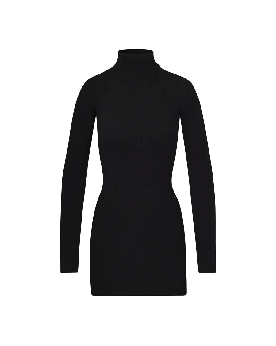 Long Sleeve Turtleneck Dress Mini - Black