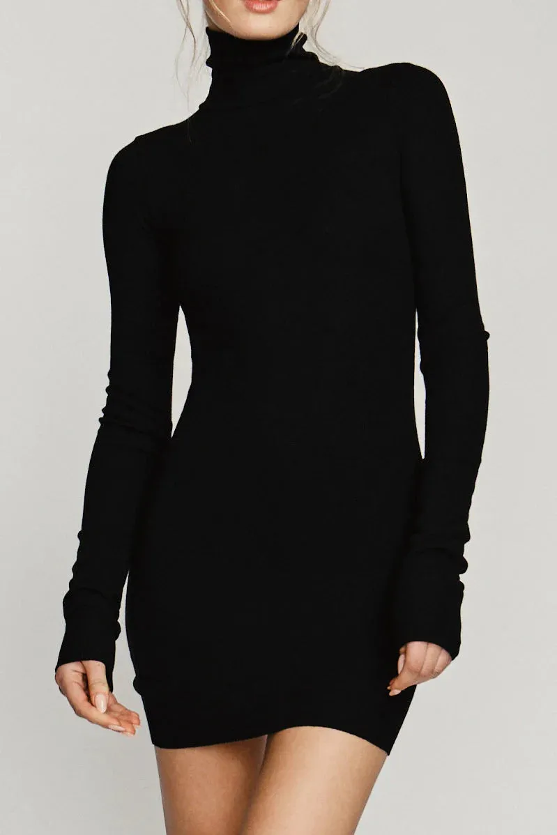 Long Sleeve Turtleneck Dress Mini - Black