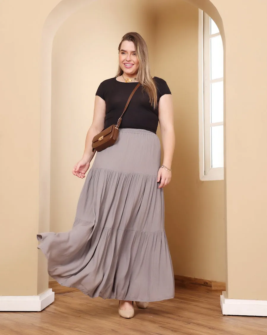 Long Solid Pleated Skirt