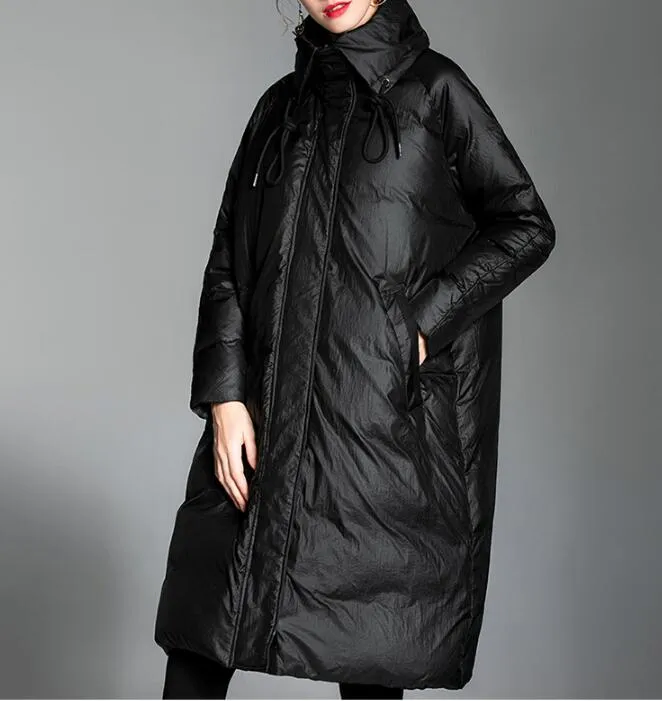 Long Women Down Puffer Coat Winter Loose 90% Duck Down Jackets 20123