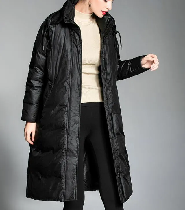 Long Women Down Puffer Coat Winter Loose 90% Duck Down Jackets 20123