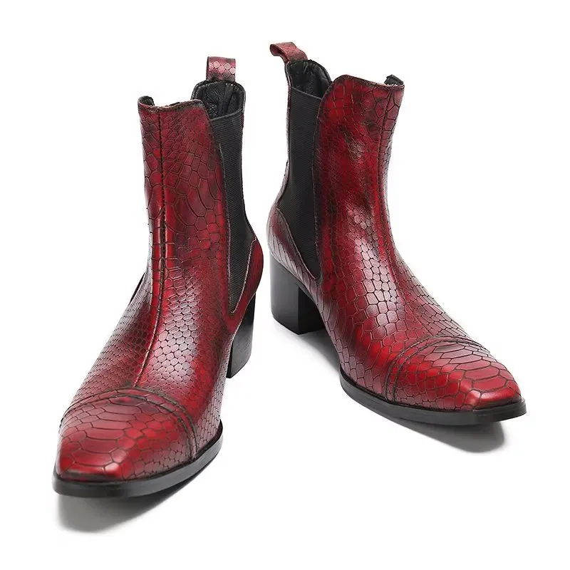 Luxe Croc-Texture Leather Statement Dress Boots