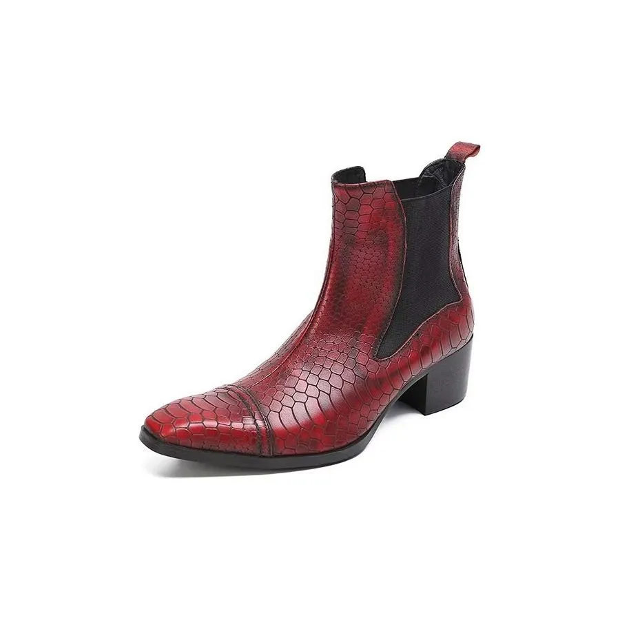 Luxe Croc-Texture Leather Statement Dress Boots