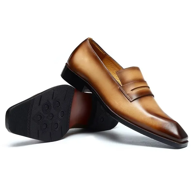 LuxeLeather Embossed Slip On Dress Shoes