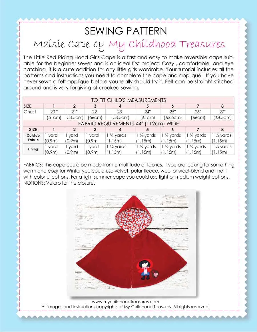 MAISIE - Girls Reversible Cape Pattern