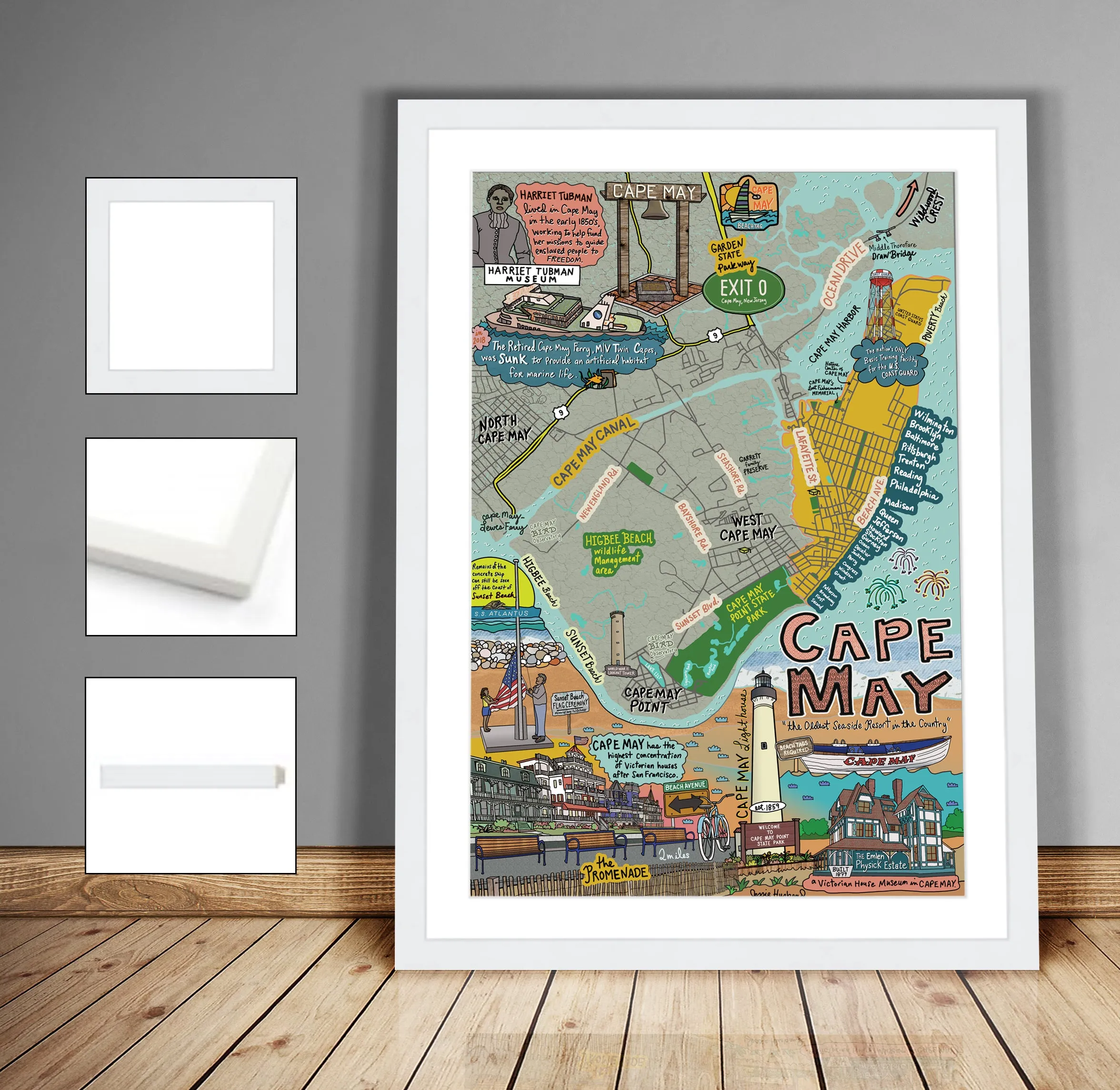 Map of Cape May, New Jersey (customization and framing options available)