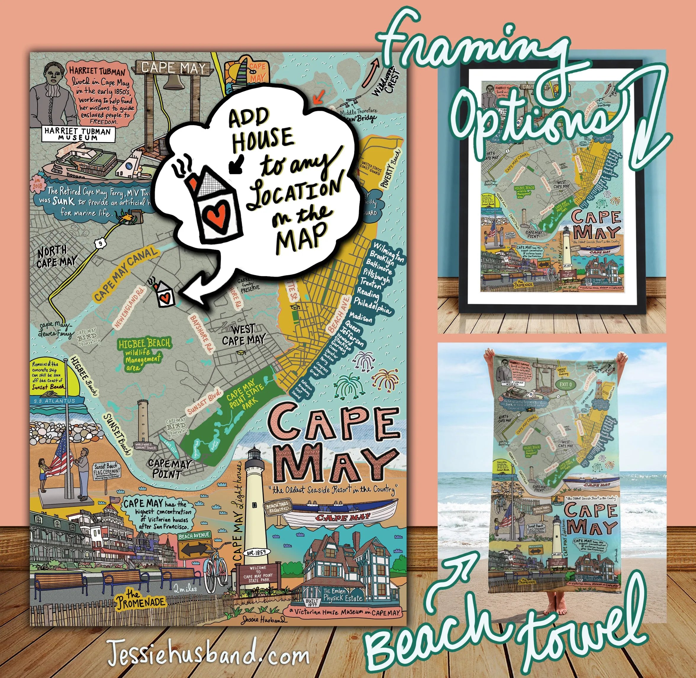 Map of Cape May, New Jersey (customization and framing options available)