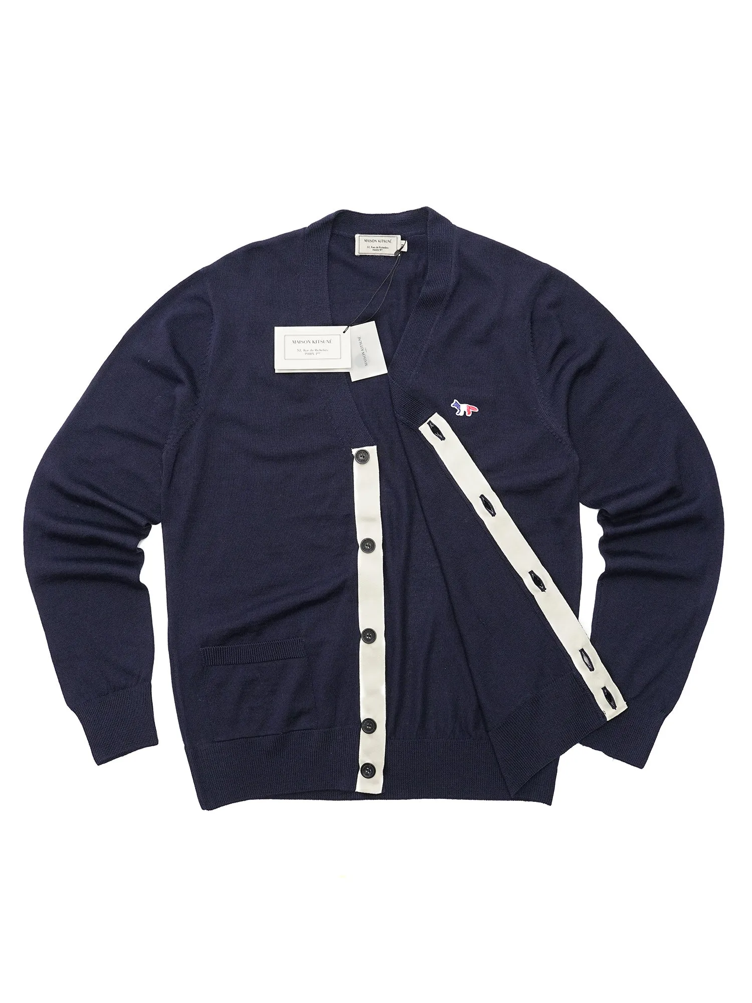 M_CLASSIC CARDIGAN TRICOLOR FOX PATCH_NAVY