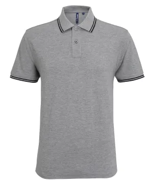 Mens Tipped Short Sleeve Polo Shirt - Grey/Black