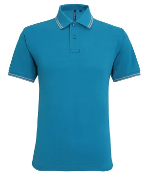 Mens Tipped Short Sleeve Polo Shirt - Teal/Grey