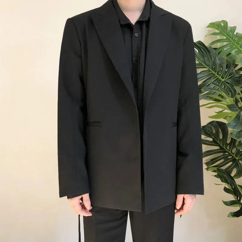 Men's Wear Autumn Casual Black Suit Loose Coat Self-cultivation Trend Handsome Small Blazers With Belt Design 9Y90001