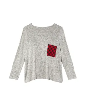 Meredith Plaid Detailed Top | Light Grey / Red