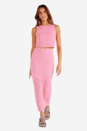 MinkPink Solano Diamond Knit Midi Skirt in Hot Pink