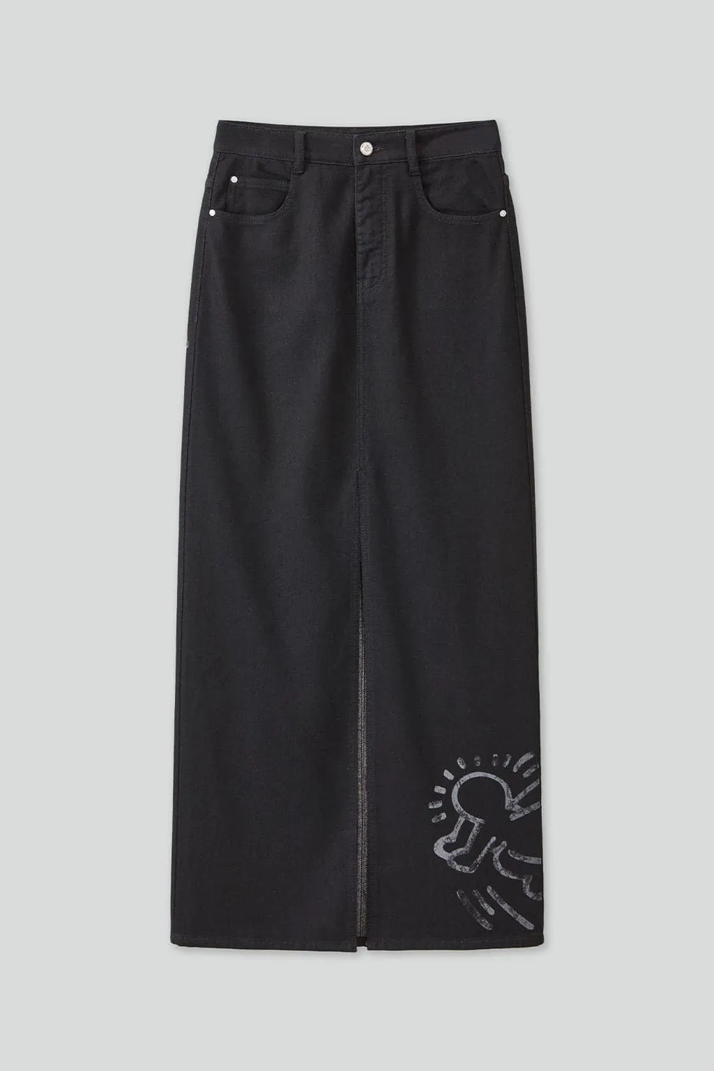 Miss Sixty X Keith Haring Capsule Collection Vintage Black And Gray Denim Maxi Skirt