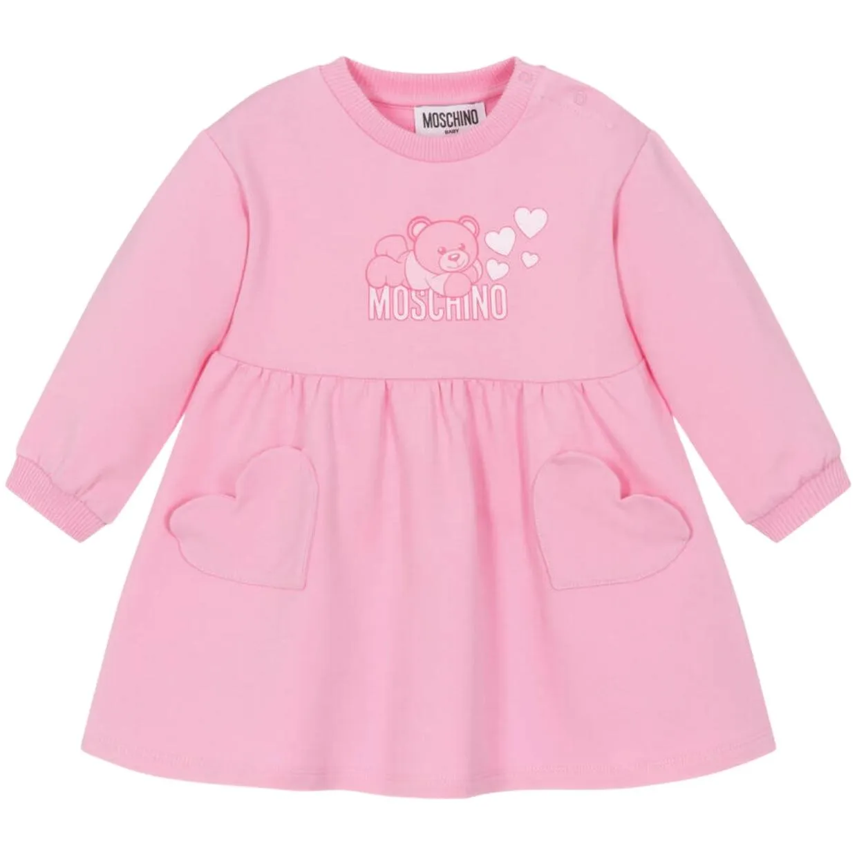 Moschino Baby Pink Heart Patch Pockets Dress