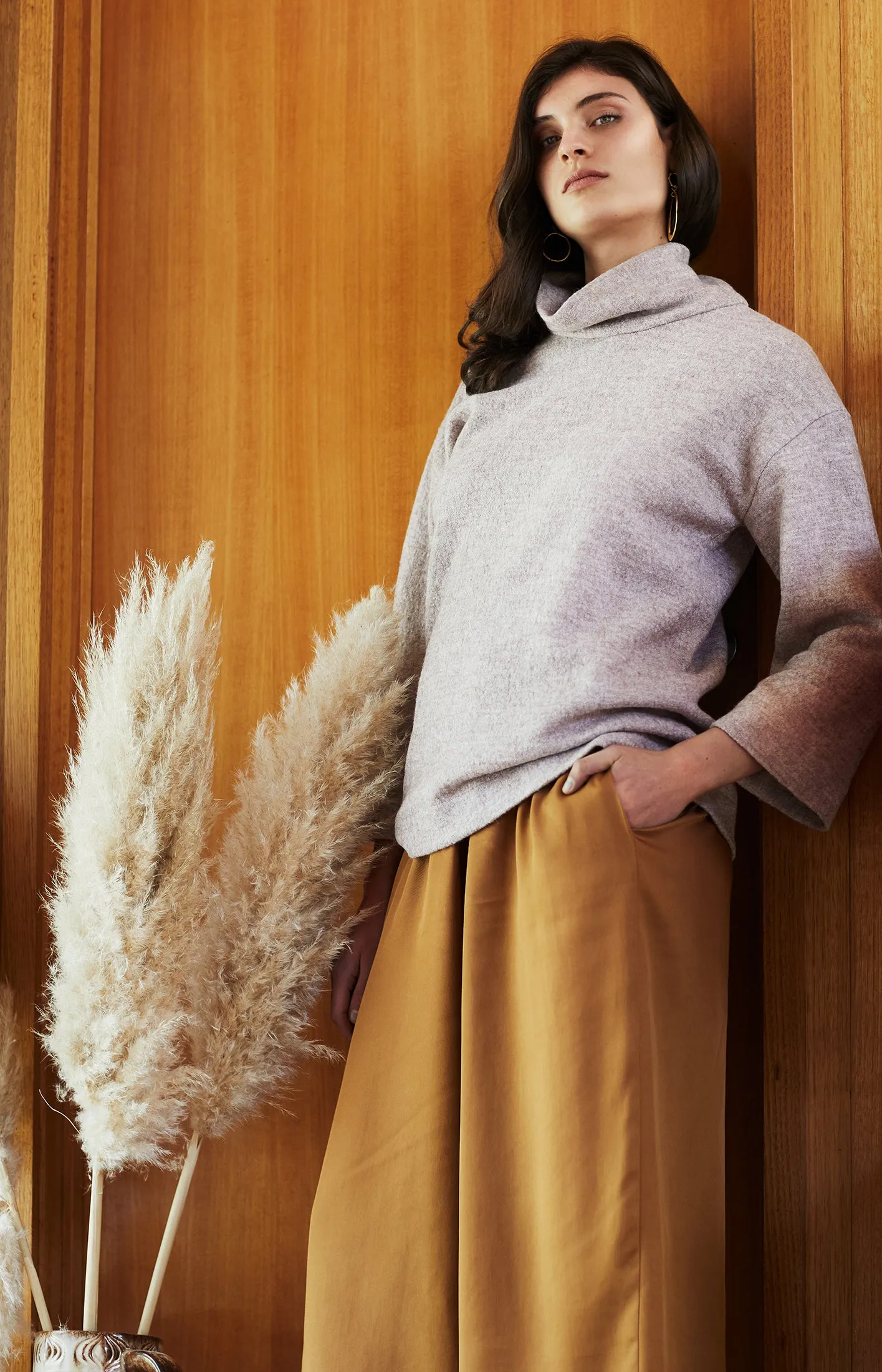 MUSHROOM JUMPER [ Beige Wool Blend, Turtleneck ]