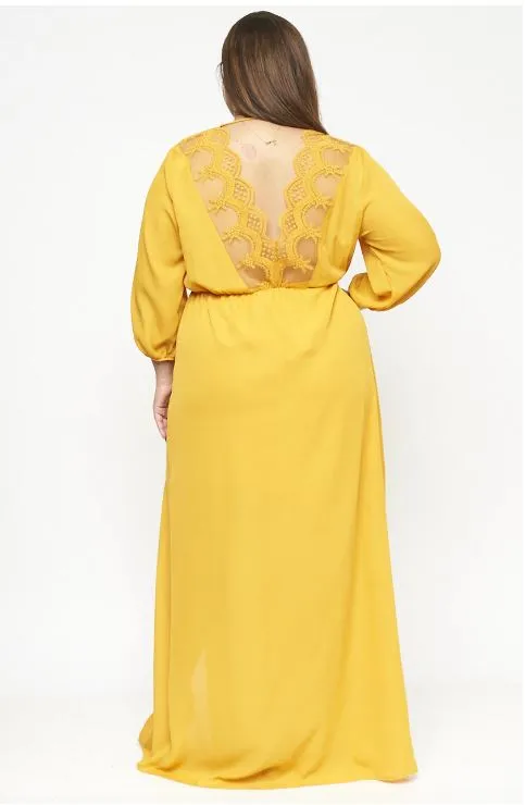 Mustard Yellow Chiffon Plus Size Maxi Dress