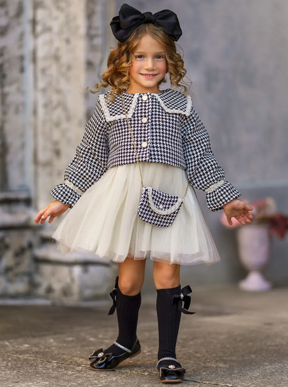 My Classy Girl Black Houndstooth Blazer and Dress Set