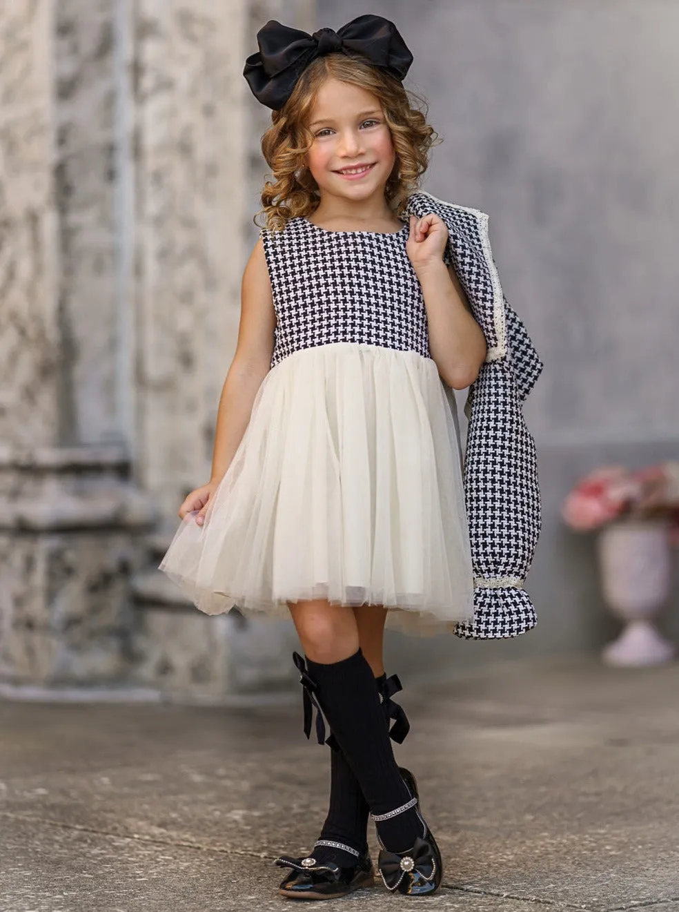 My Classy Girl Black Houndstooth Blazer and Dress Set