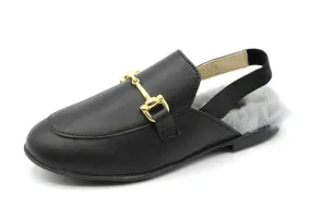 Naturino  Black Leather Slingback With Fur Trim Sunsketchy